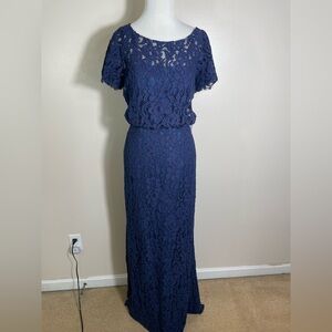JS Elegant Navy Lace Maxi Dress